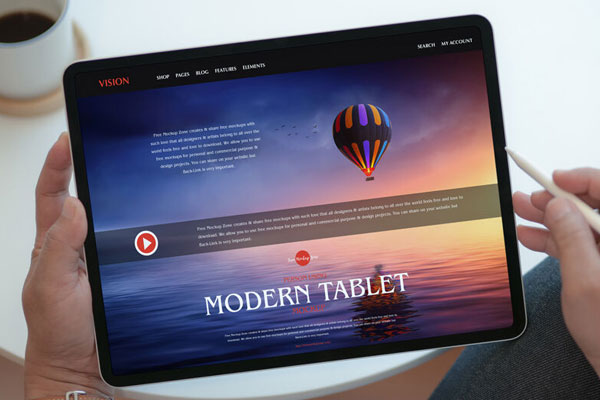 Overhead View of Hands Holding a Tablet Mockup FREE PSD