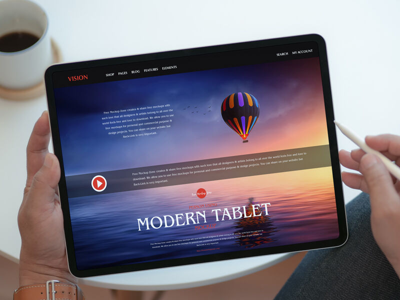 Overhead View of Hands Holding a Tablet Mockup FREE PSD