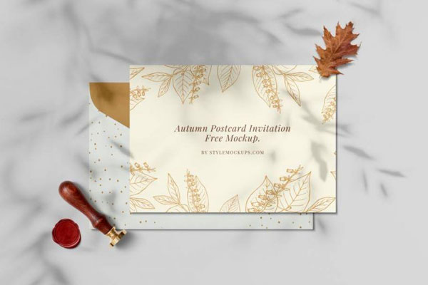Overhead View of Invitation Postcard in Autumn Scene Mockup FREE PSD