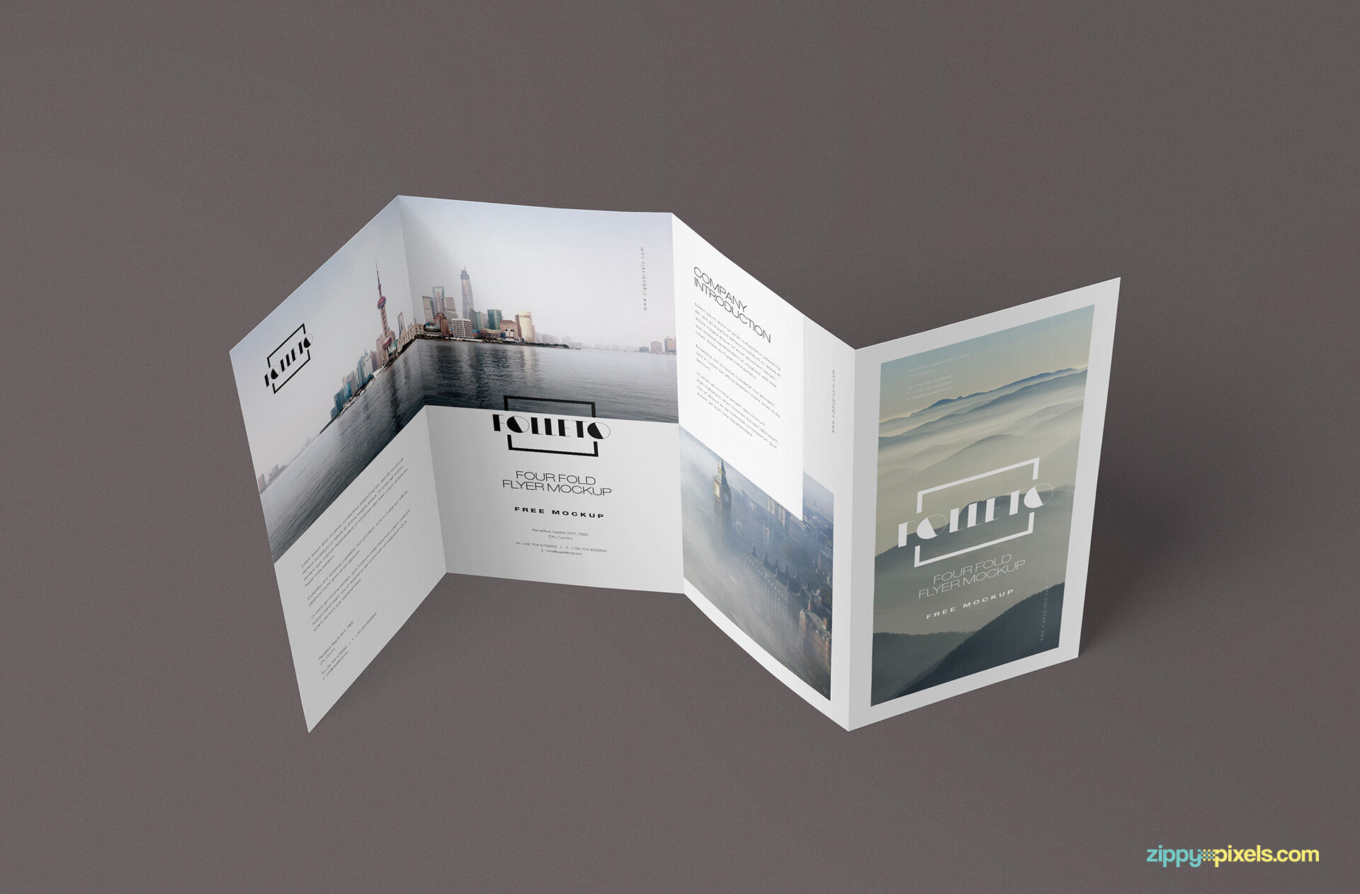 Overhead View of Standing Four Folded Brochure Mockup FREE PSD