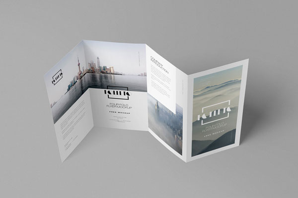 Overhead View of Standing Four Folded Brochure Mockup FREE PSD