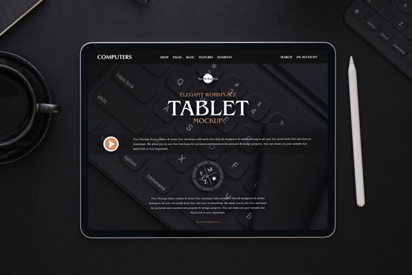 Overhead View of Tablet Surrounded by Stationery Items Mockup FREE PSD