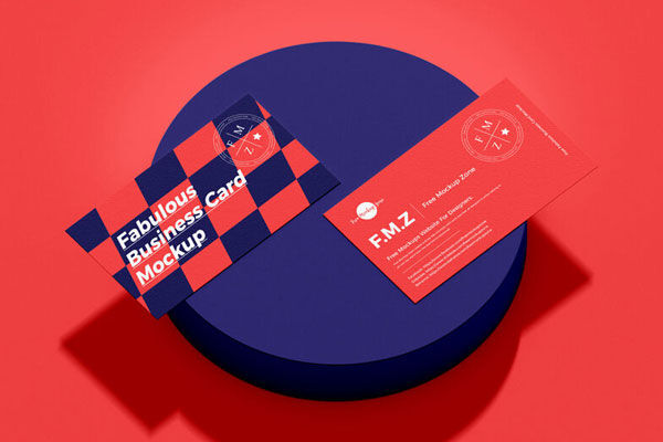 Overhead View of Two Business Cards on Circular Stand Mockup FREE PSD