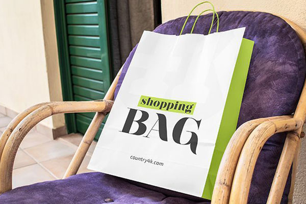 Paper Shopping Bag on Armchair Mockup FREE PSD