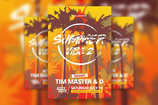 Party and Club Event Flyer Template Inspired Summer Vibes FREE PSD