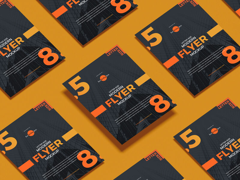 Perspective View Grid Style Letter Size Flyers Mockup FREE PSD