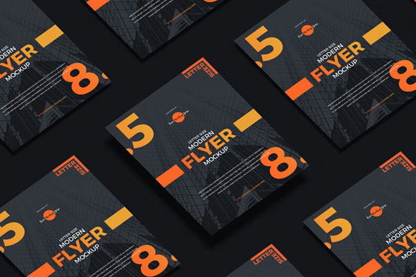 Perspective View Grid Style Letter Size Flyers Mockup FREE PSD