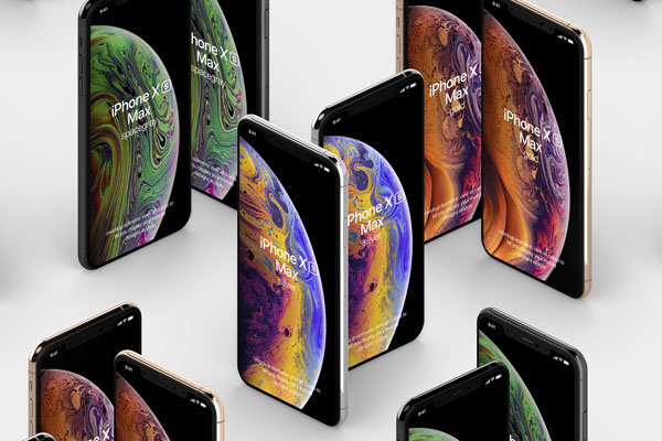 Perspective View Mockup of Several Standing iPhone XS Max FREE PSD