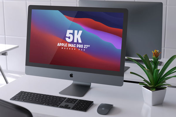Perspective View of a Retina 5k Apple iMac Pro Mockup FREE PSD