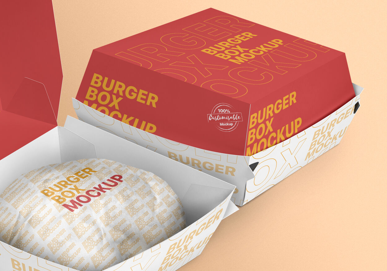 Perspective View of Burger Boxes and Paper Cup Mockup FREE PSD