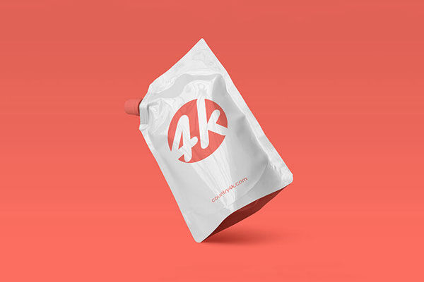 Perspective View of Floating Doypack Foil Bag Mockup FREE PSD