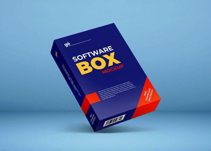 Perspective View of Floating Software Box Mockup FREE PSD