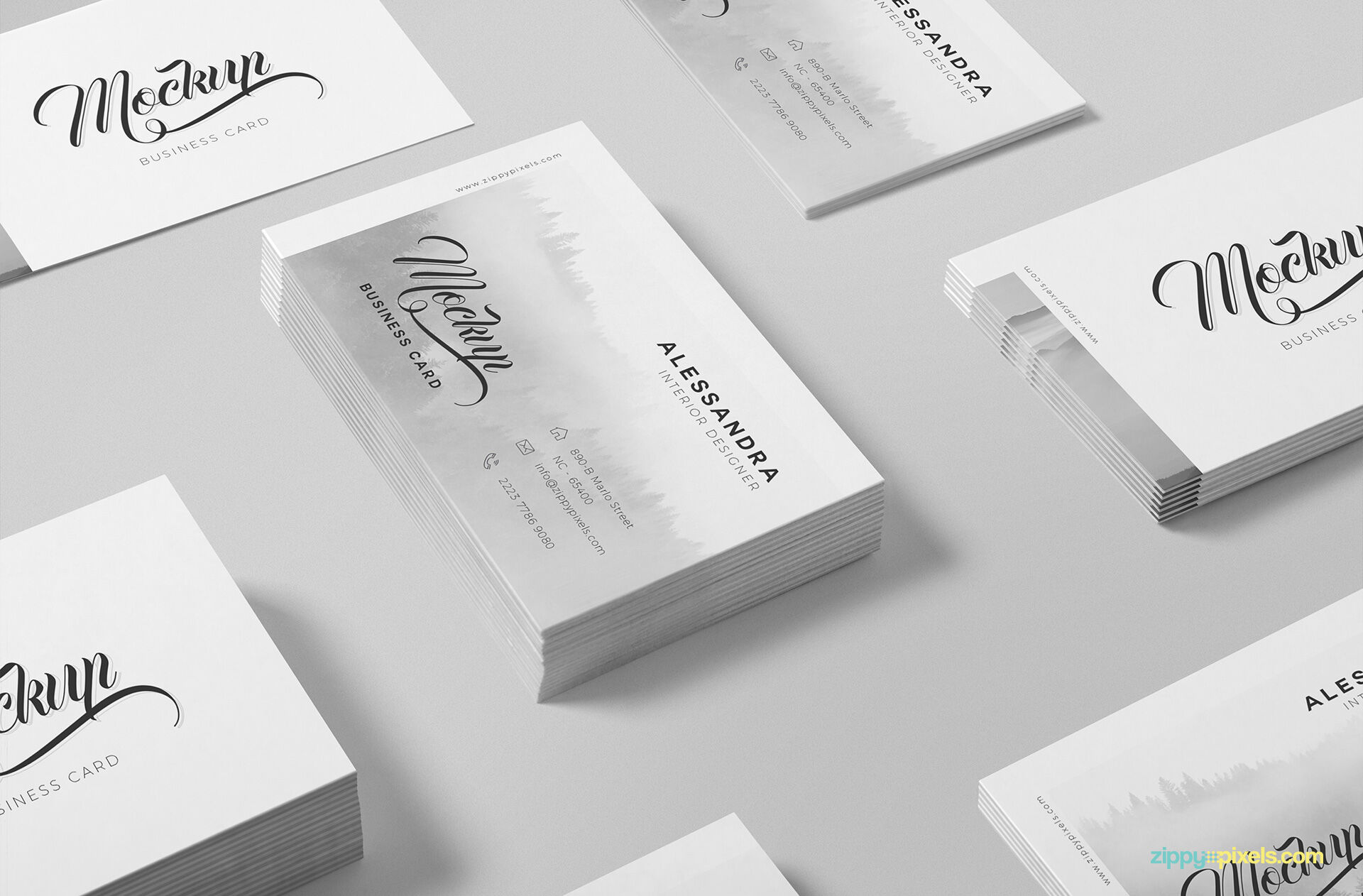 Perspective View of Packs of Isometric Business Cards Mockup FREE PSD