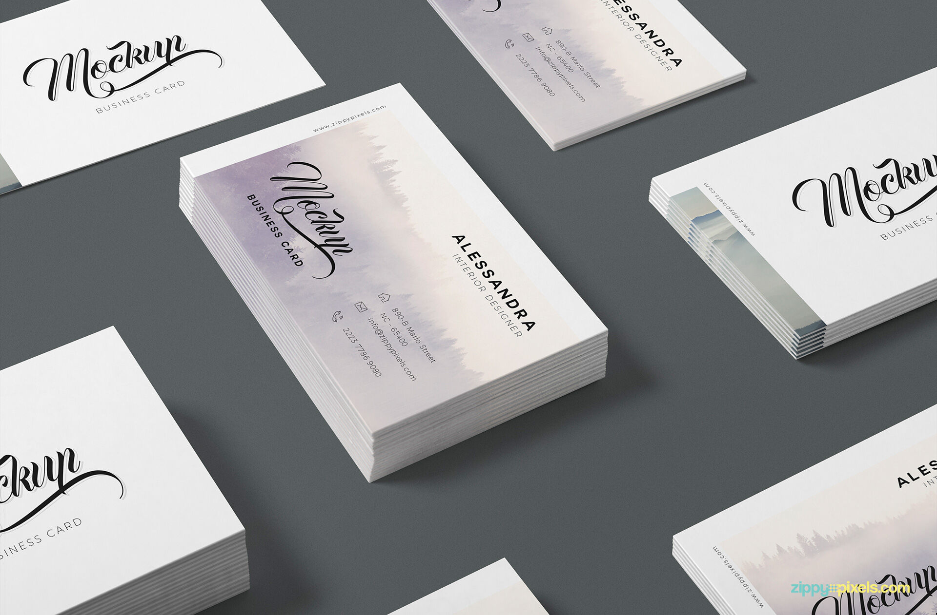 Perspective View of Packs of Isometric Business Cards Mockup FREE PSD