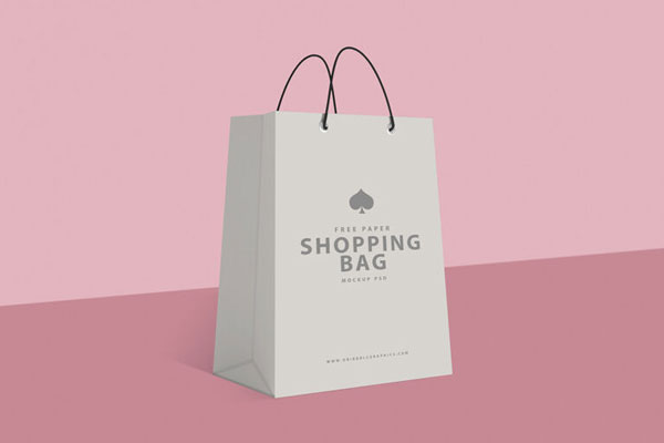 Perspective View of Standing Paper Shopping Bag Mockup FREE PSD