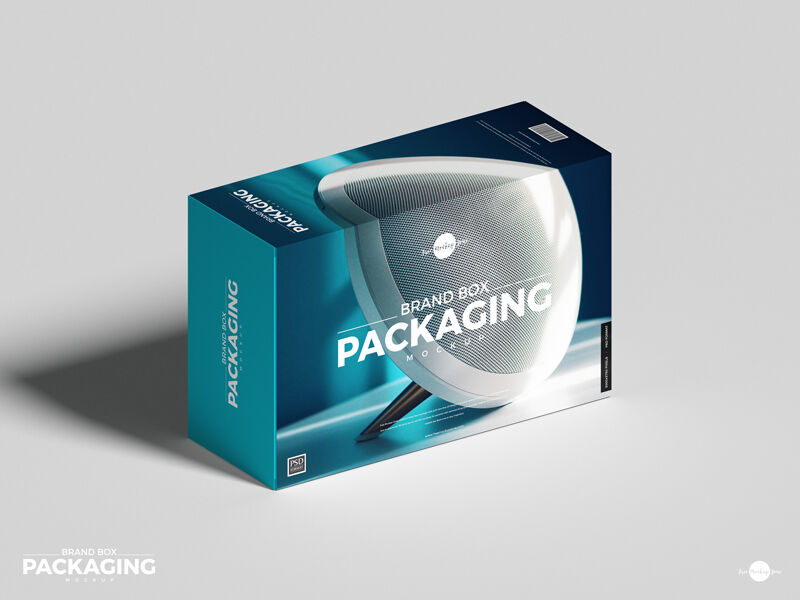 Perspective View Rectangular Box Packaging on Floor Mockup FREE PSD