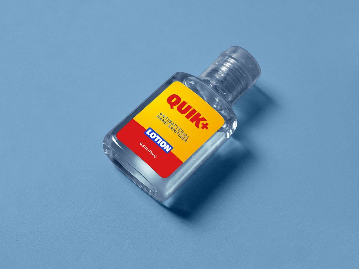 Perspective View Small Hand Sanitizer Bottle on Floor Mockup FREE PSD