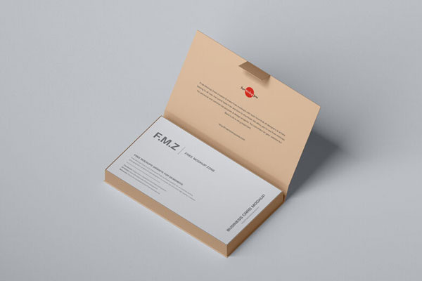 Perspective View Stack of Business Cards inside Rectangle Box Mockup FREE PSD