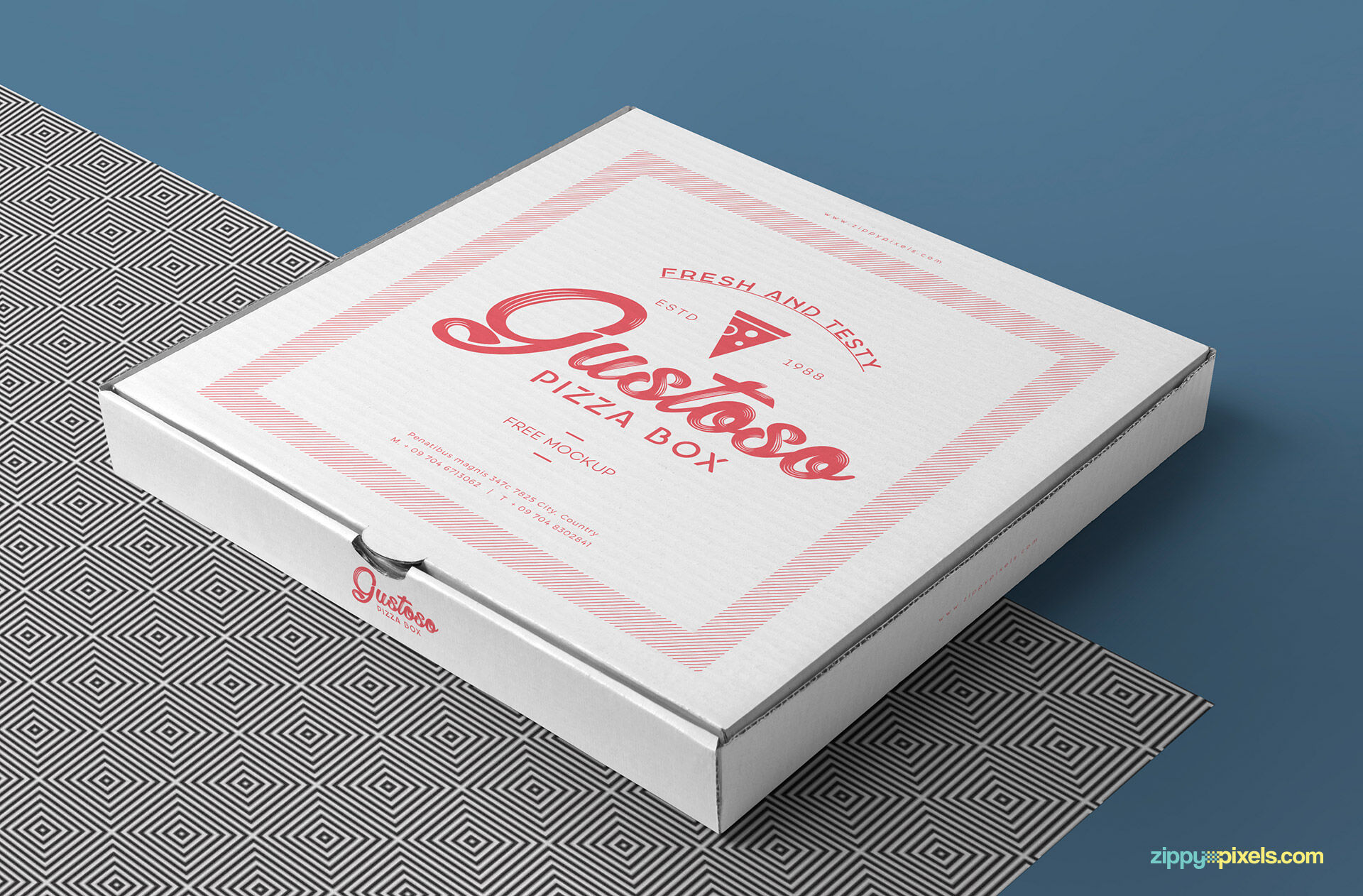 Perspective View Take-away Pizza Box Mockup in Plain Setting FREE PSD