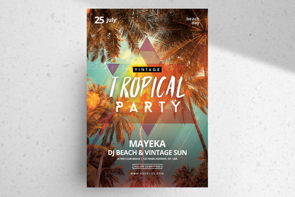 Photorealistic, Vintage Tropical Party Flyer Template FREE PSD