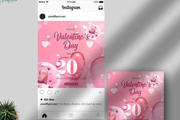 Pink Valentine's Day Party Instagram Post Template FREE PSD