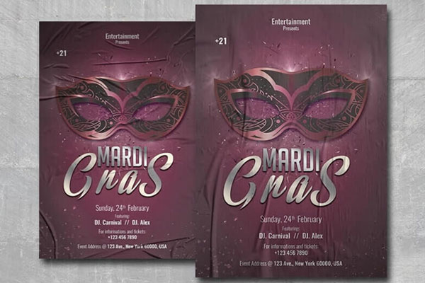 Purple Mardi Gras Flyer Template FREE PSD