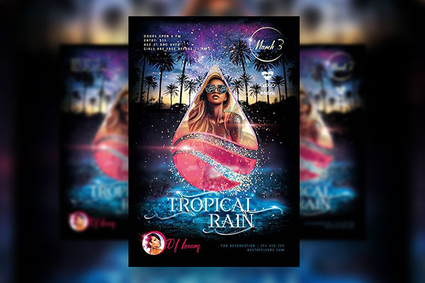 Rainy Tropical Party Poster Template FREE PSD