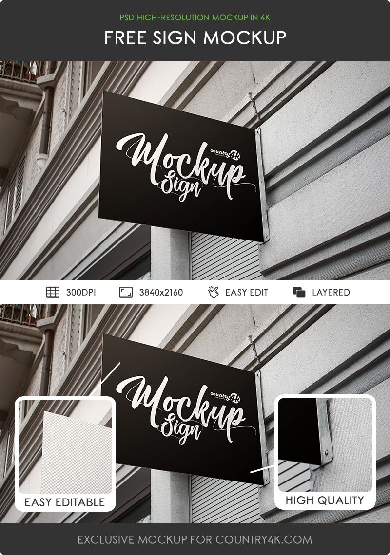 Rectangular Sign Board Mounted on Outdoor Shop's Wall Mockup FREE PSD