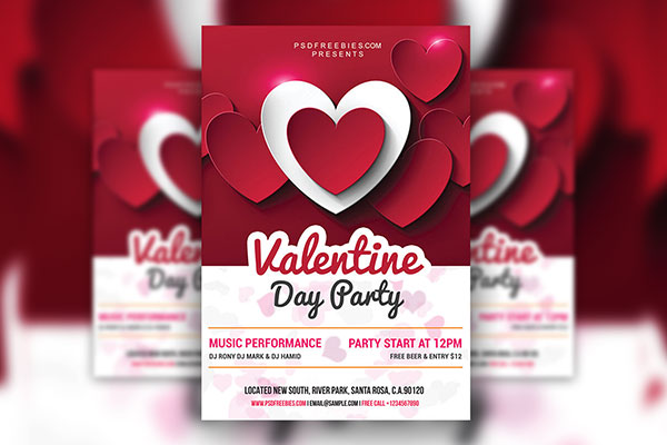Red and White Cute Valentine Day Party Flyer Template FREE PSD