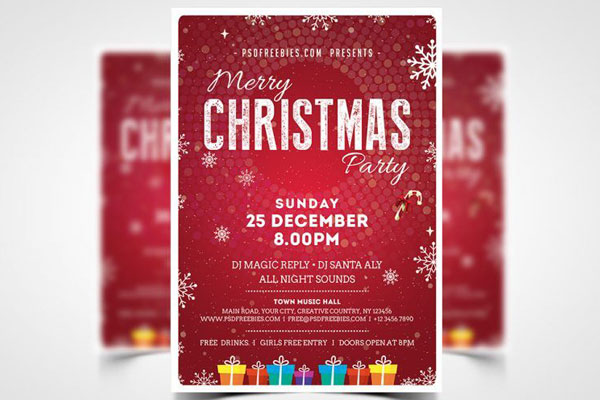 Red Christmas Party Flyer Template FREE PSD