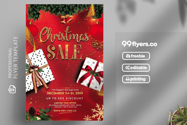 Red Festive Christmas Sale Flyer Template FREE PSD