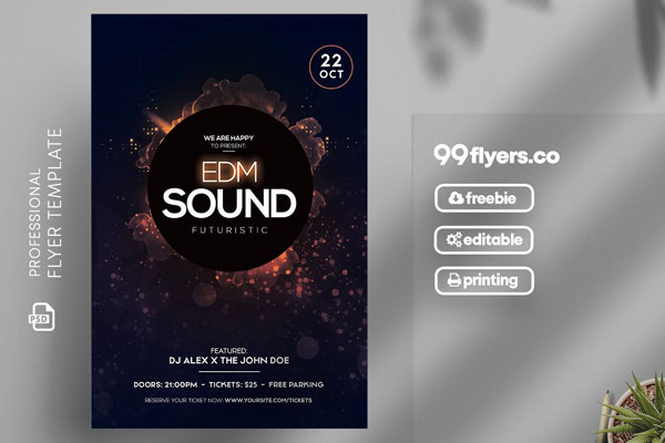 Round and Sparkle EDM Sound Club Flyer Template FREE PSD