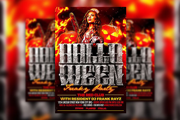 Scary Halloween Club Party Flyer Template FREE PSD