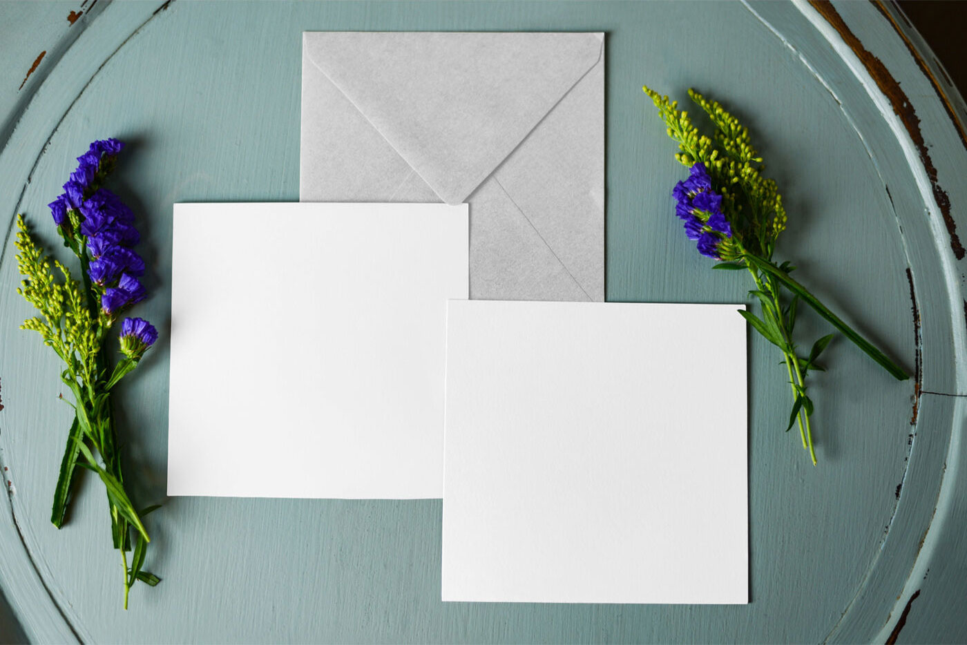 Set of Paper Cards Envelope Mockup Front View FREE PSD