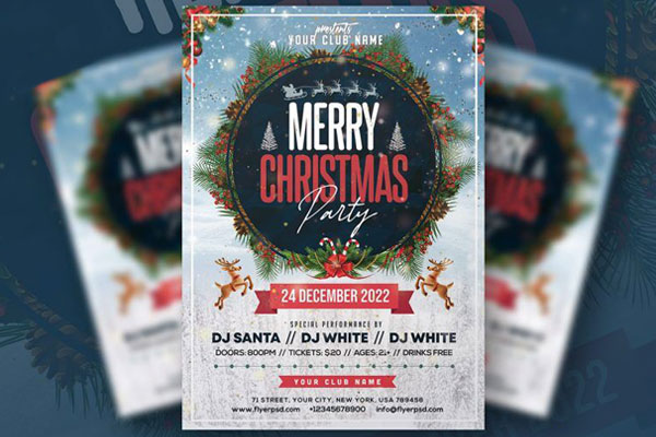 Snowy Christmas Party Flyer Template FREE PSD