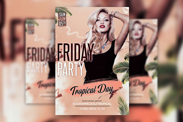 Sparkly Tropical Party Flyer Template FREE PSD