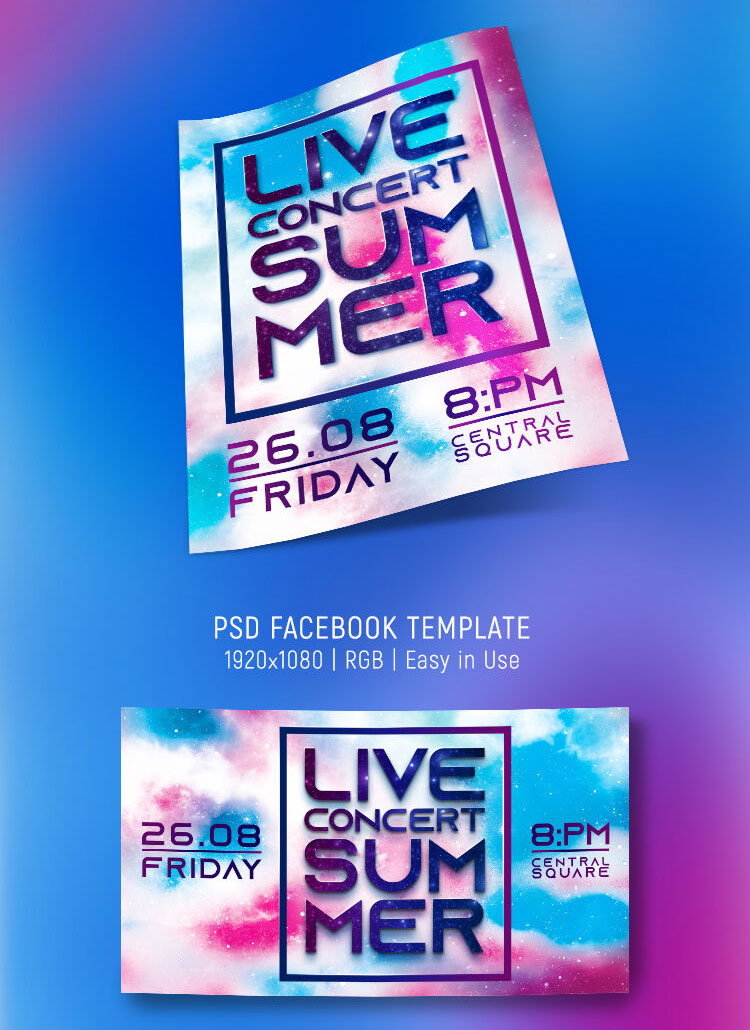 Splash Concert Flyer and Facebook Cover Template FREE PSD