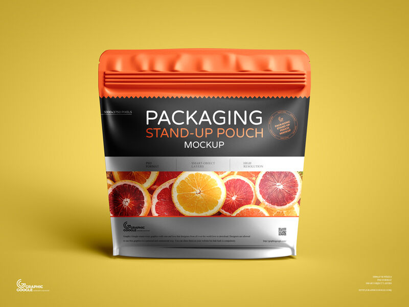 Stand-up Matte, Zippered Packaging Pouch Mockup in Front View FREE PSD