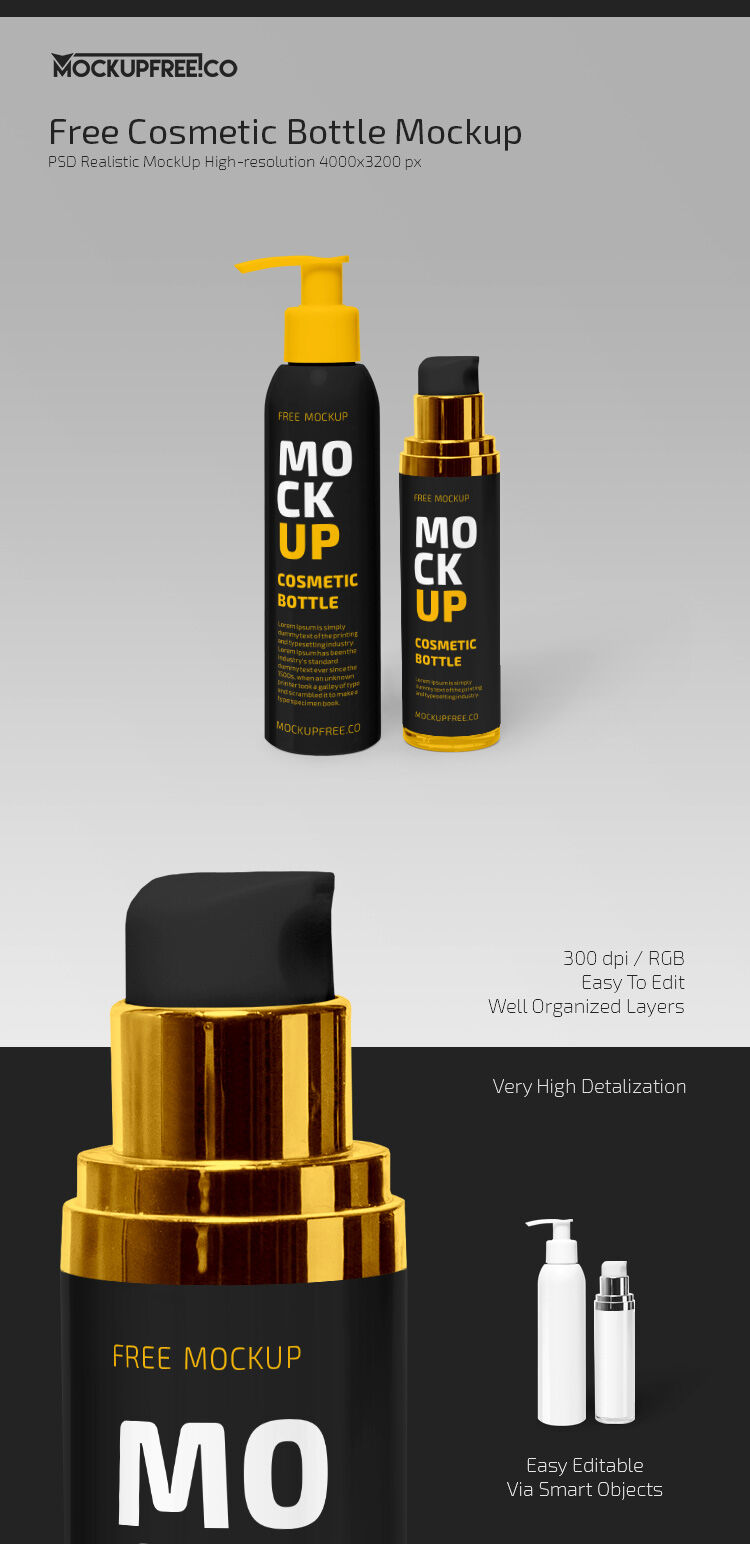 Free Pump Dispenser Cosmetics Bottle Mockup (PSD)