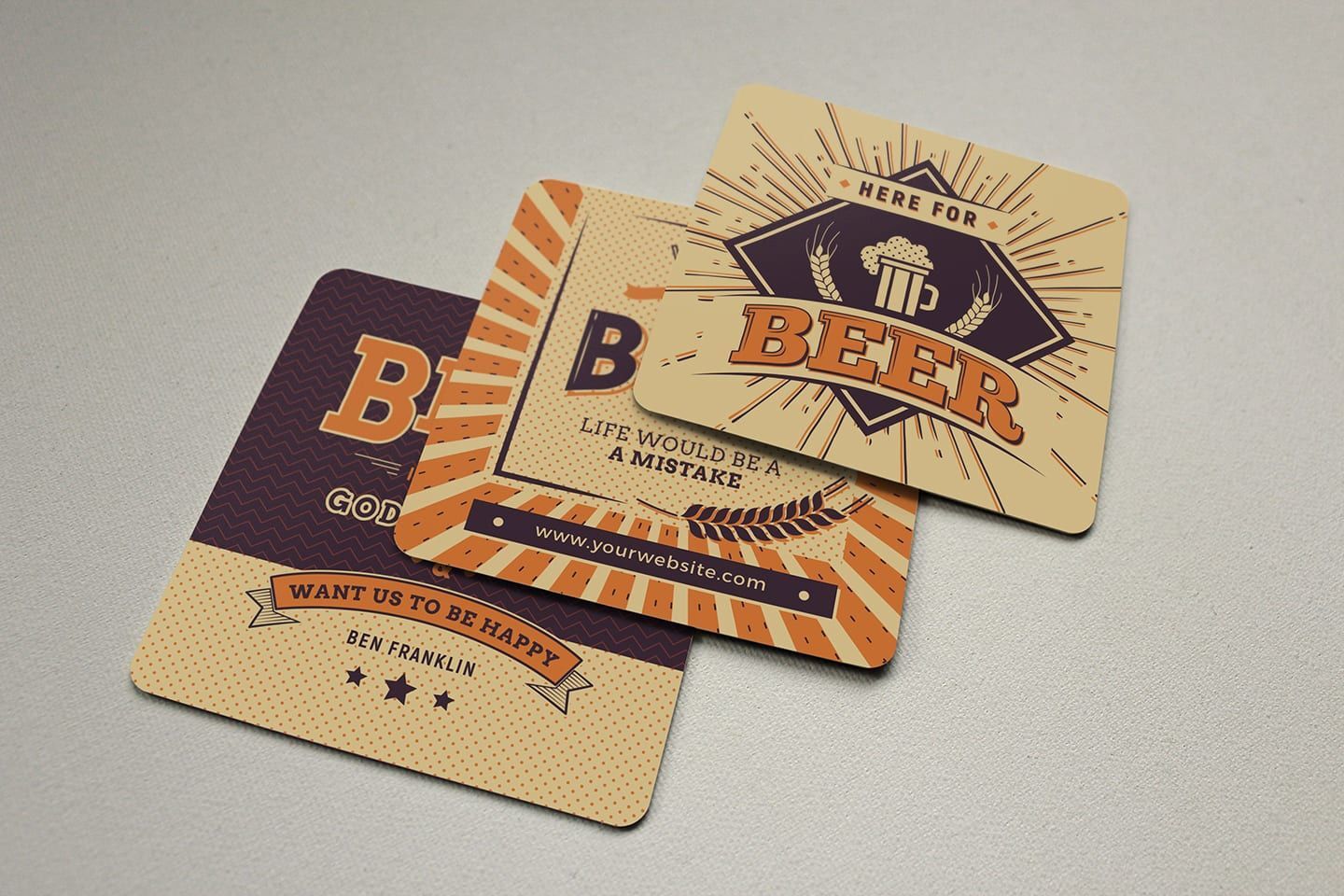 Three Beer Coaster Templates Featuring Vintage and Cartoonish