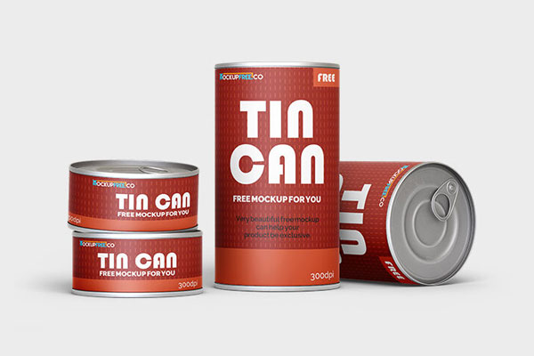 Three Cylander Tin Can and Fish Can Mockups FREE PSD
