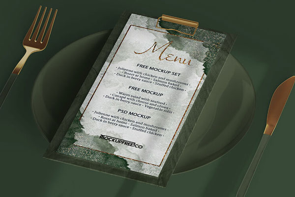 Three Elegant Menu on a Plate Mockups FREE PSD