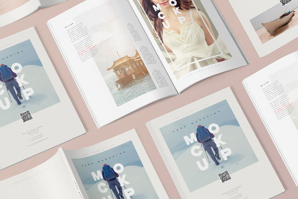 Three Mockups Showing US Letter Size Magazines' Inner Pages and Covers FREE PSD