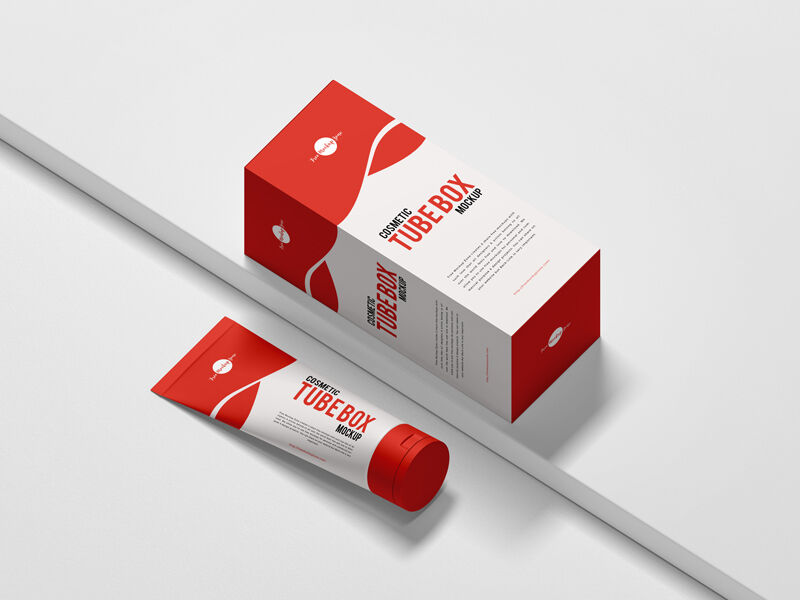 Top Side View of Cosmetic Tube Box Packaging Mockup FREE PSD