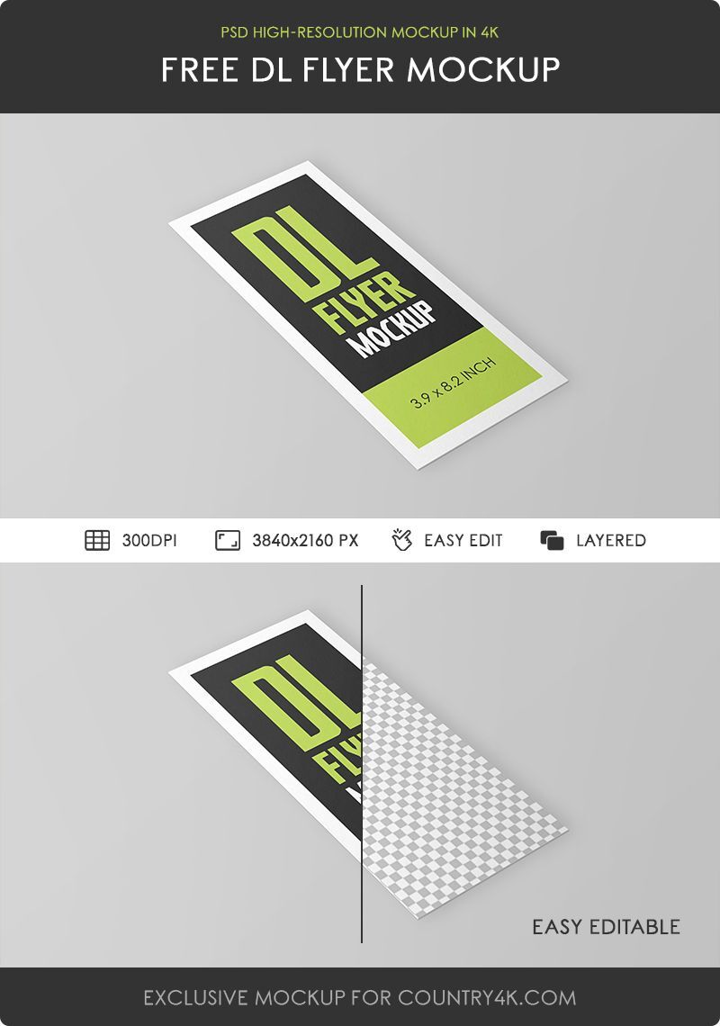 Top Side View of DL Flyer Mockup FREE PSD