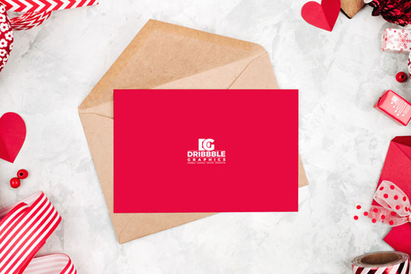 Top View Greeting Card with Envelop Mockup FREE PSD