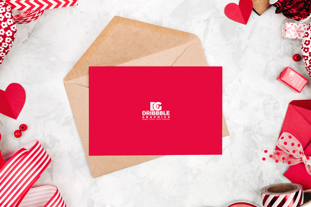 Top View Greeting Card with Envelop Mockup FREE PSD