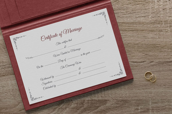 Top View of a Certificate Of Marriage Mockup and AI Vector Flyer Template FREE PSD