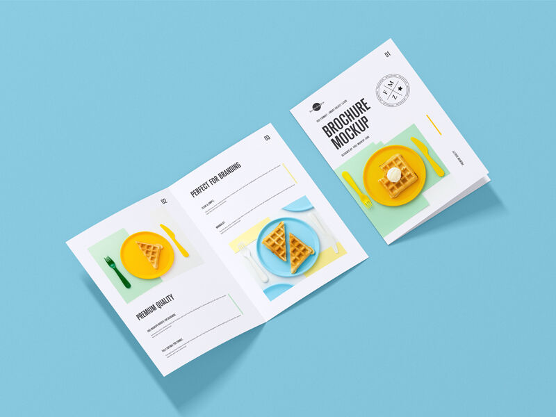 Top View of a Closed and Opened A4 Brochures Mockup FREE PSD