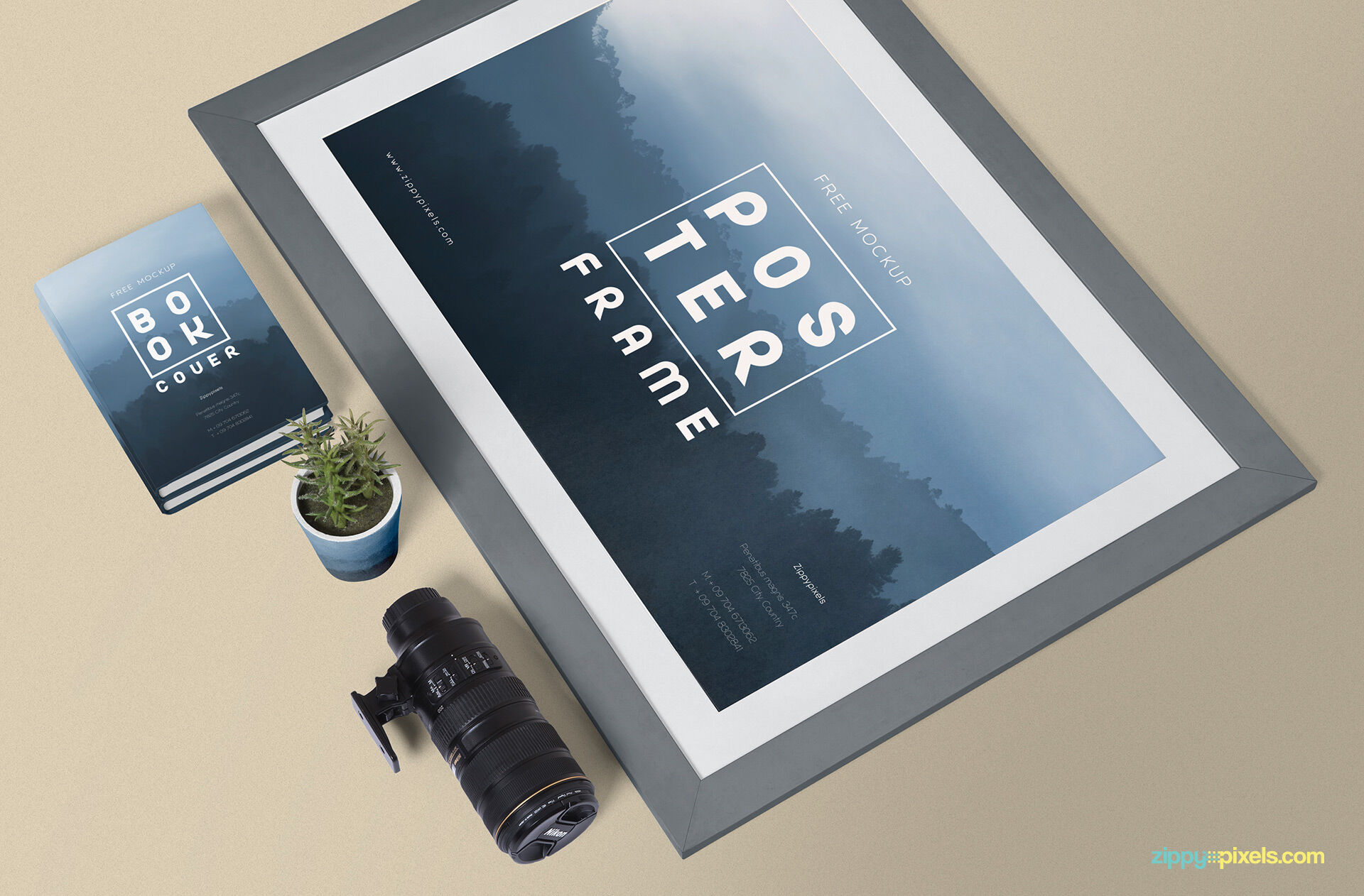 Top View of a Framed Poster Mockup FREE PSD